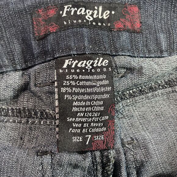 Vintage Y2K FRAGILE Jeans Low Rise Flare Glitter Button Dark Wash Womens 7 Blue - Picture 3 of 13
